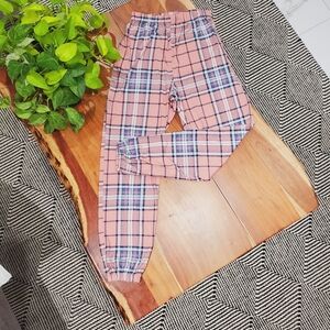 Super Soft High Waisted Peach Pink Plaid Pj Bottoms